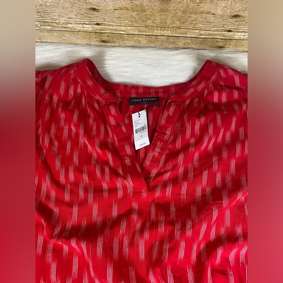 NWT Lane Bryant Top sz 18 Puff Sleeve Popover V-Neck Red Ikat Blouse - Picture 4 of 8